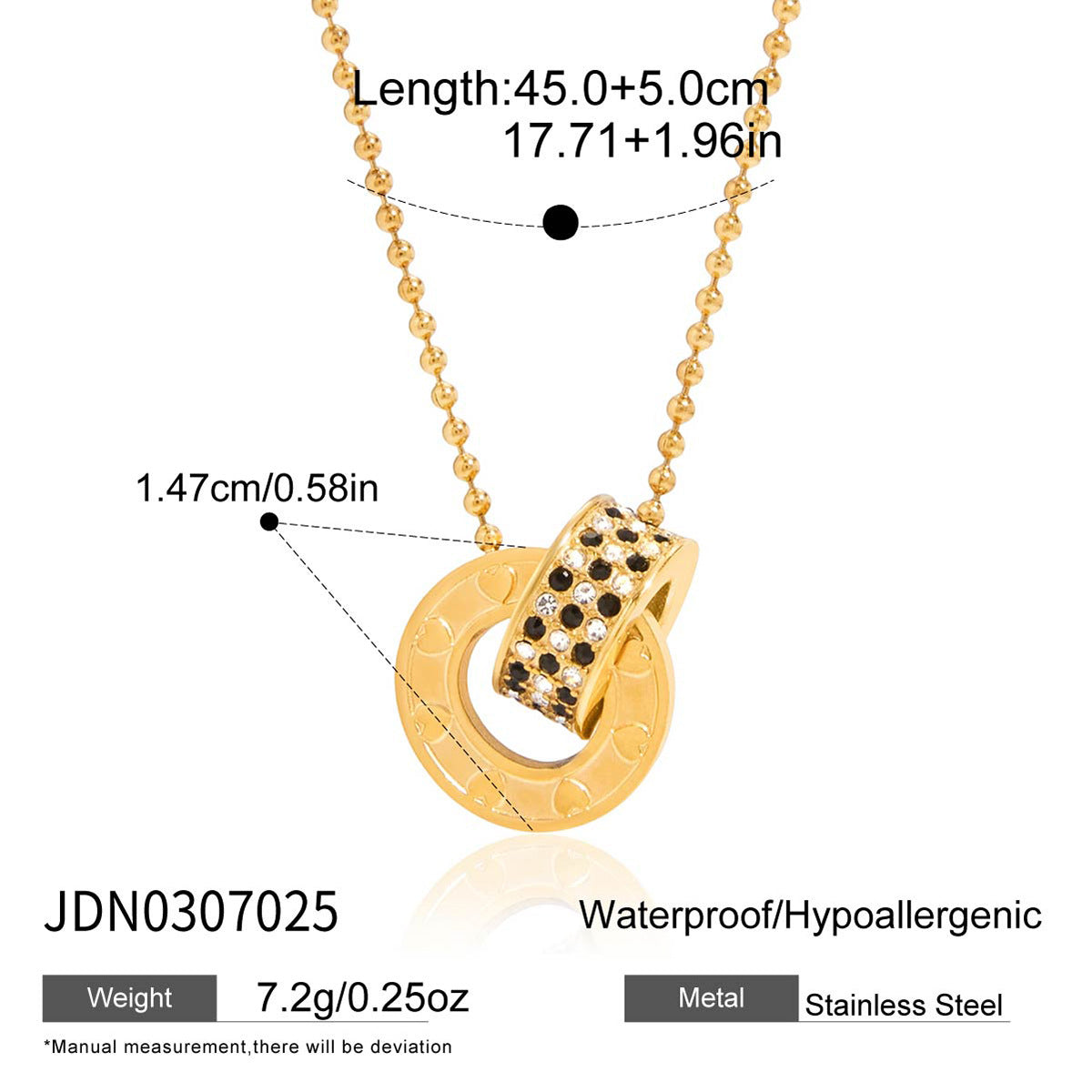 Collana rotonda geometrica con ciondolo da donna in acciaio al titanio con intarsio di strass e finitura placcata