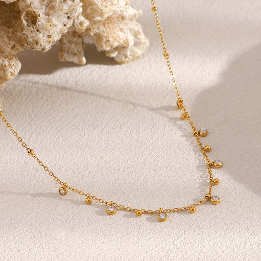Minimalist Geometric Stainless Steel Plated 18K Gold Water Drop Zircon Pendant Necklace with Pearl Accent for Women