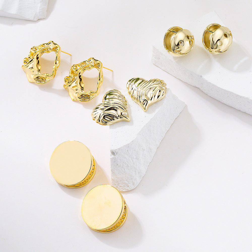 Geometric Smile Stud Earrings for Women Made of Copper with Real Gold Plating Vintage Minimalist Style
