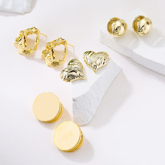 Pendientes de tuerca con sonrisa geométrica para mujer, hechos de cobre con chapado en oro real, estilo minimalista vintage