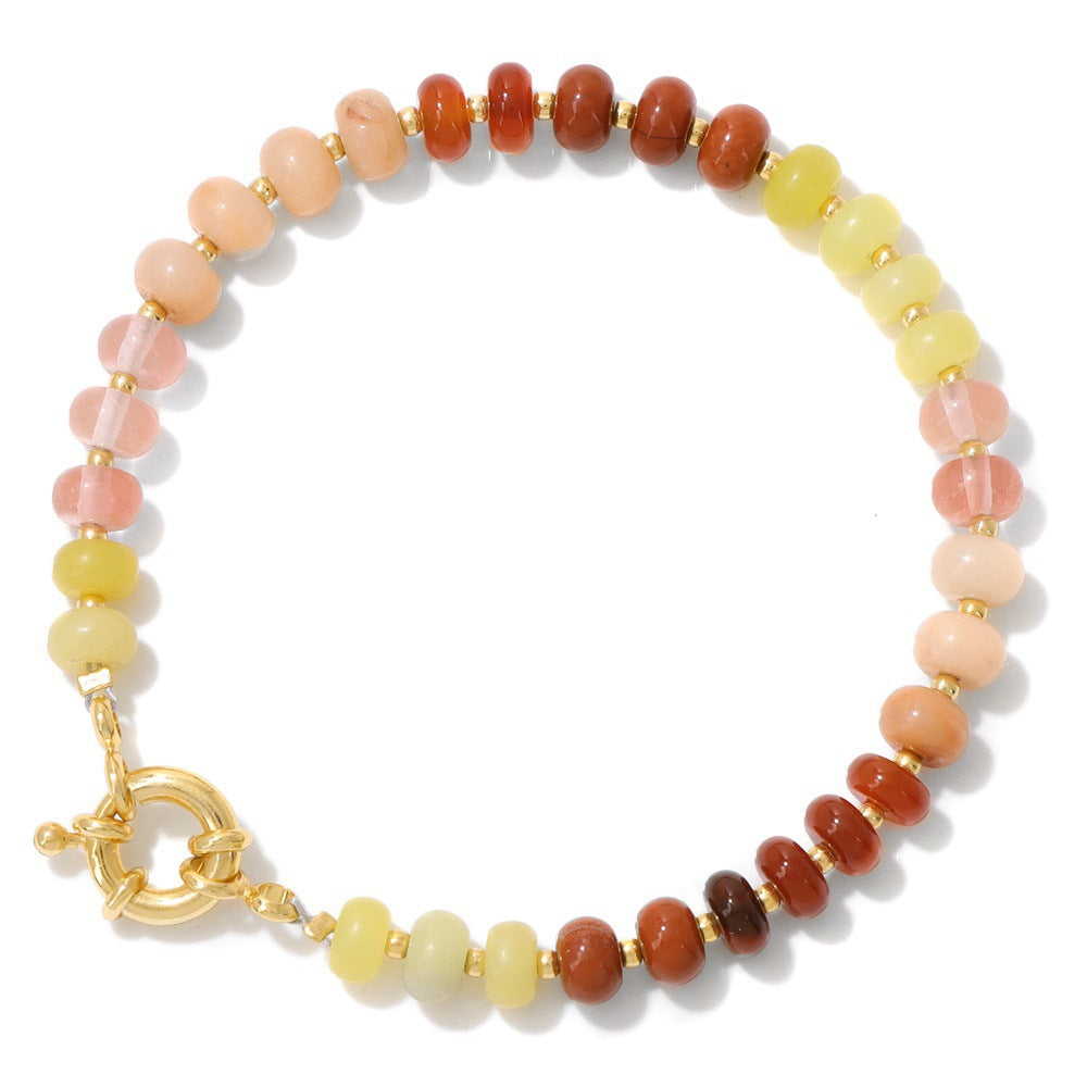 Sweet Elegant Geometric Gemstone Beaded Bracelet for Women with OT Clasp