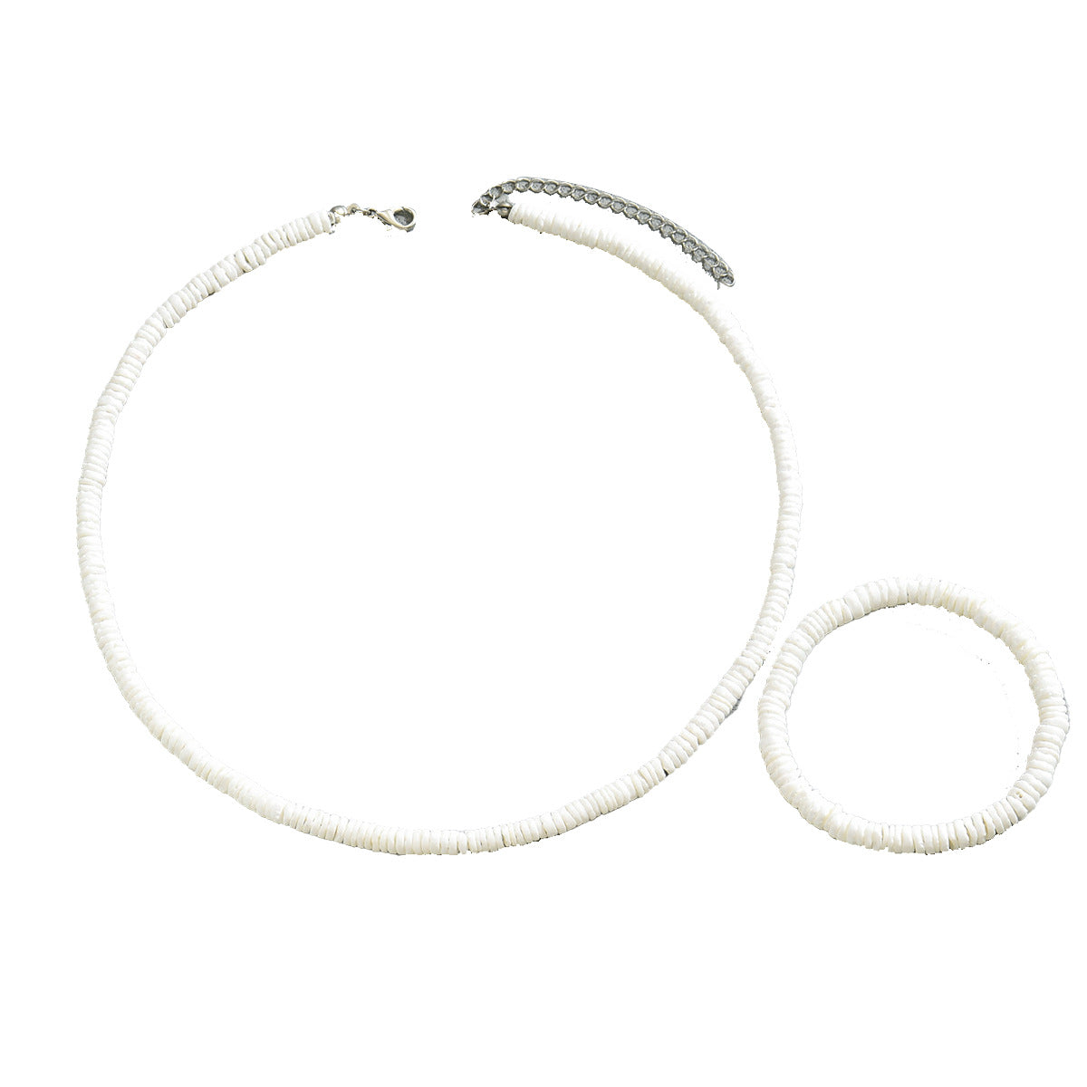 Juego minimalista de collar y pulsera trenzados de conchas marinas para mujer con colgante de nácar en cadena de bolas