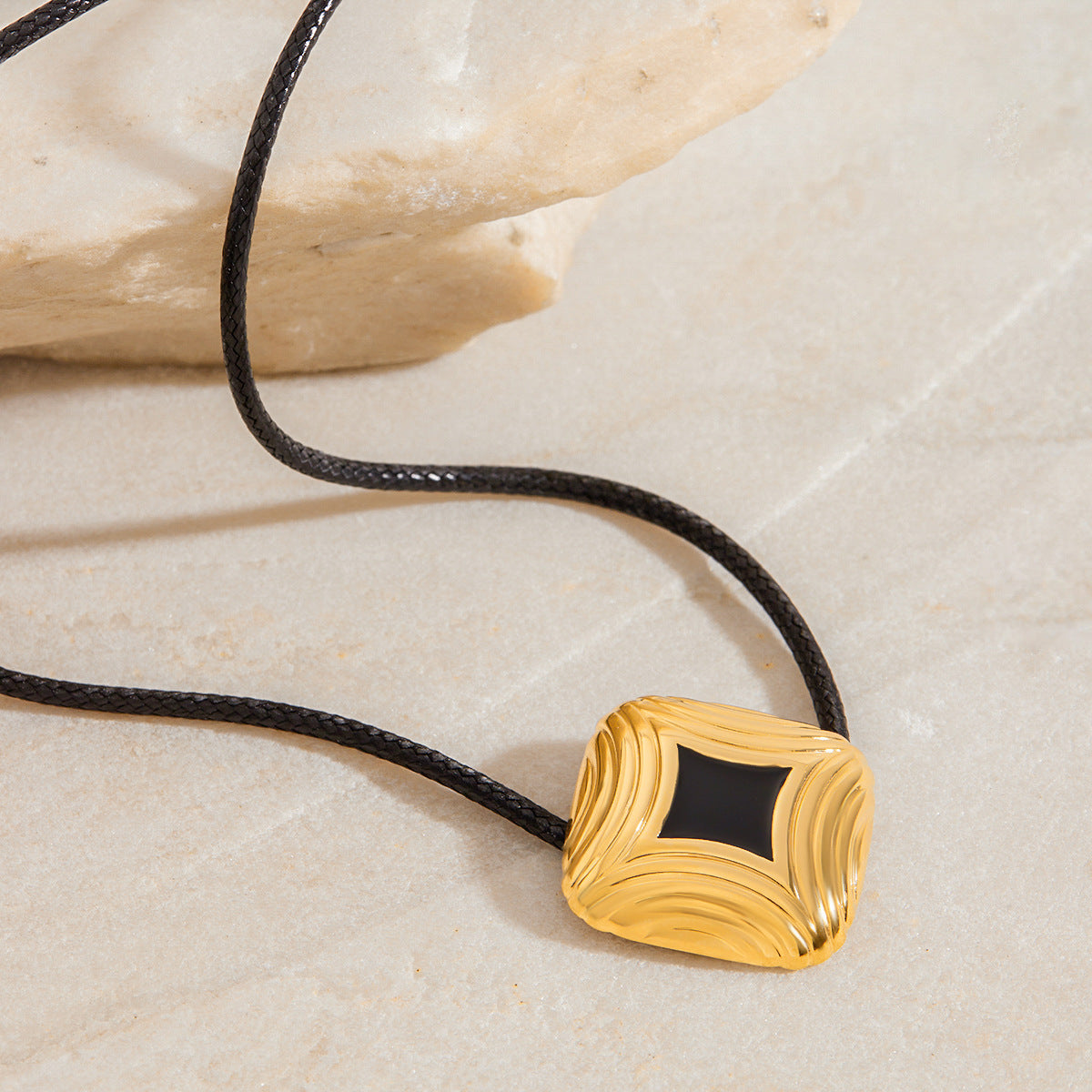 Elegant Square Black Drip Oil Plated Titanium Steel Necklace for Women