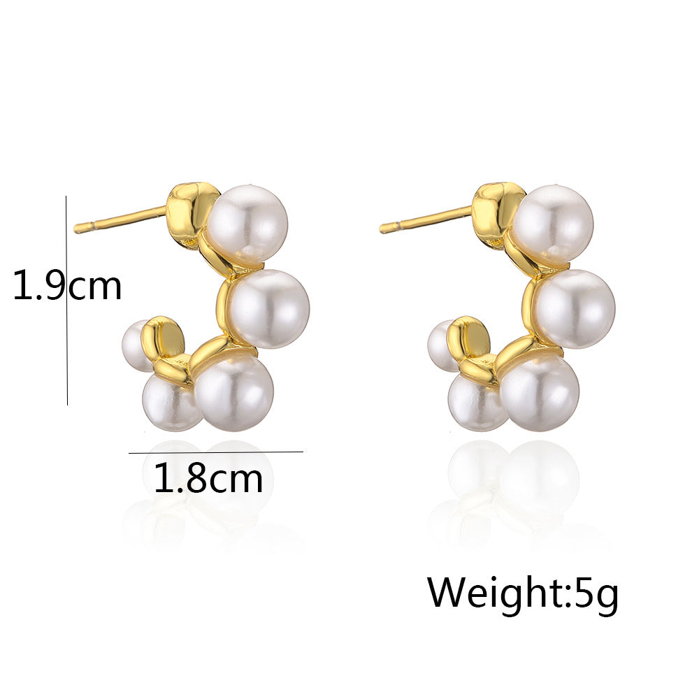 Minimalist Geometric Copper Earrings with 18K Gold Plating and Pearl Accents for Women