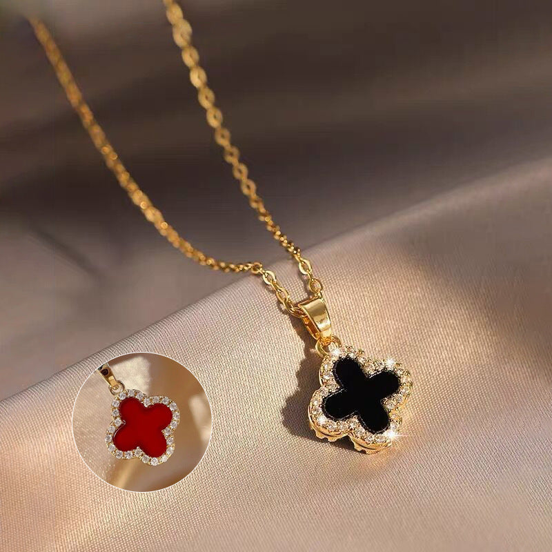 Elegant Four-Leaf Clover Pendant Necklace for Women in Titanium Steel with Plated Finish, Minimalist Clavicle Chain for Summer Layering