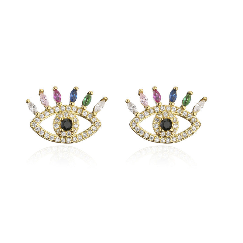 Geometric Eye Stud Earrings Brass Gold Plated Micro-set Cubic Zirconia