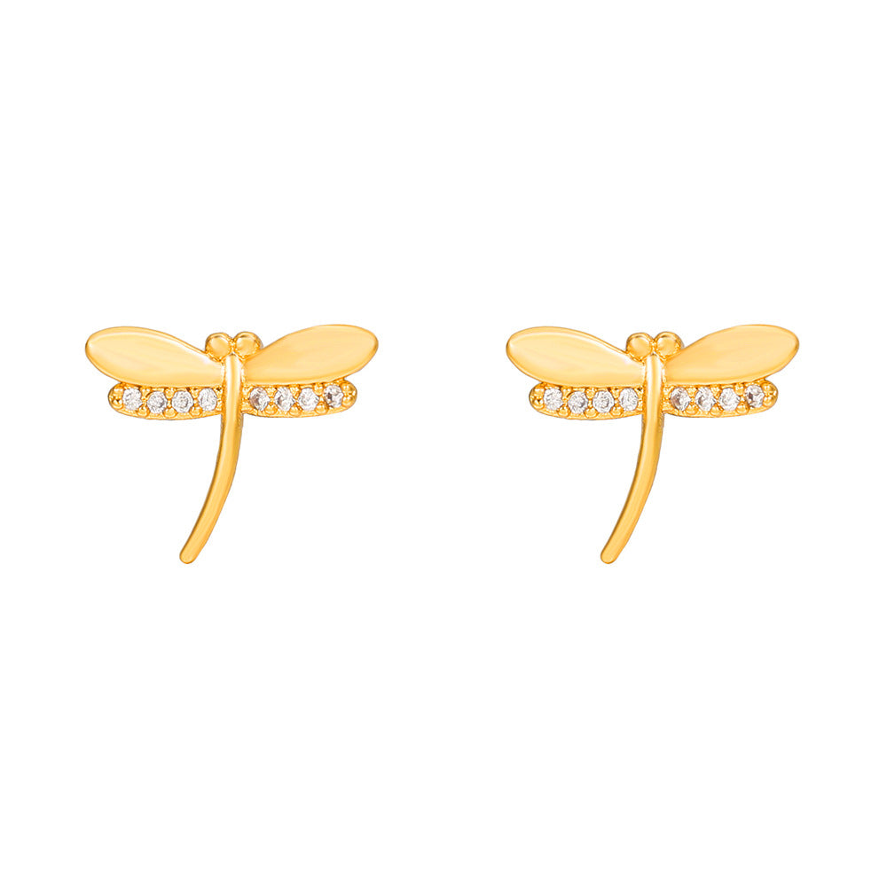 Gold Plated Brass Cubic Zirconia Butterfly Hand Bird Heart Stud Earrings