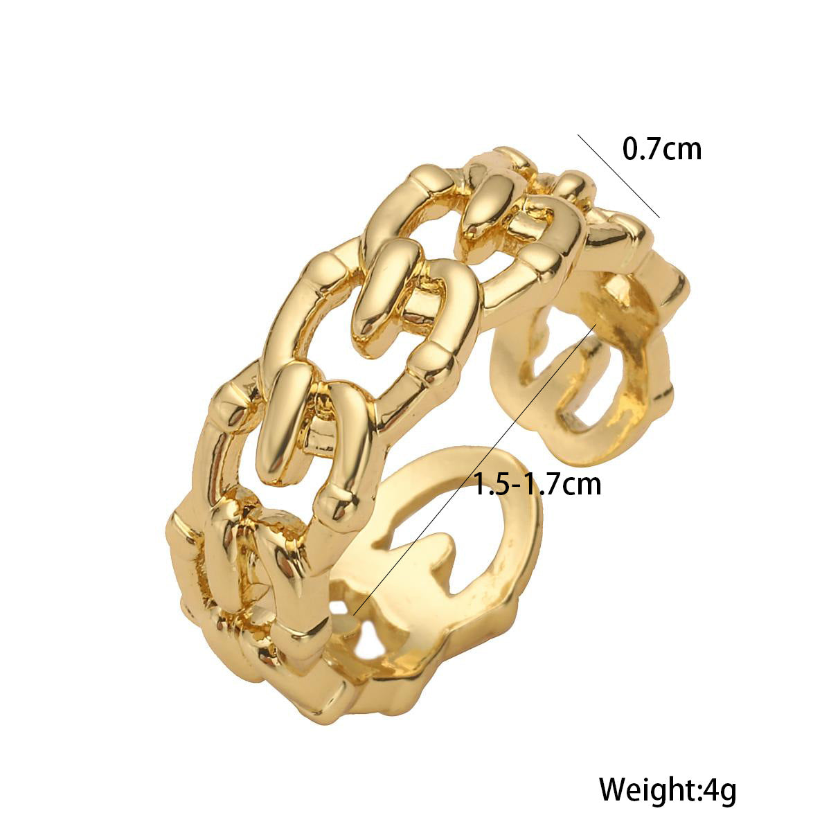 Anello Aperto Geometrico Minimalista da Donna in Ottone Placcato Oro con Design a Intaglio Irregolare