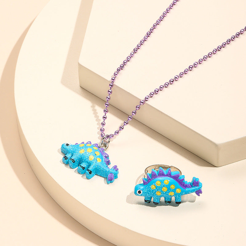 Juego de collares con colgante de animales de dibujos animados para niños, collar de resina de unicornio y dinosaurio con cadena de cuentas