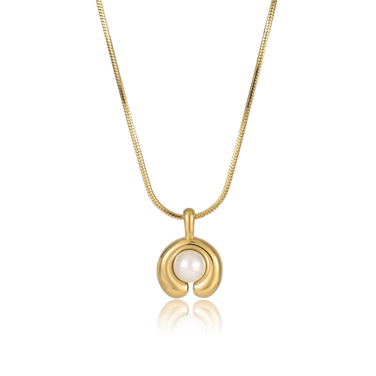 Collana con Pendente Elegante Minimalista con Perla da Donna, Catena a Serpente in Acciaio Inossidabile con Finitura Placcata