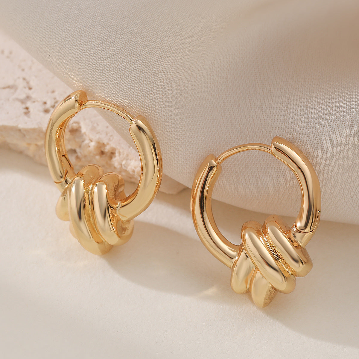 Vintage Geometric 18K Gold Plated Brass Knot Earrings for Women