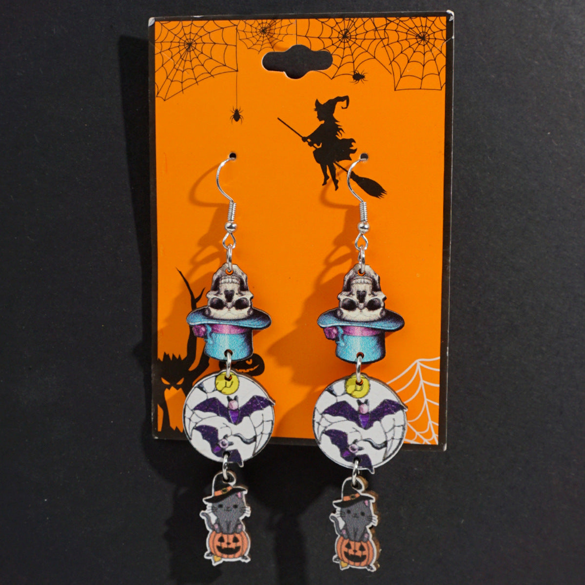 Pendientes de madera con temática de Halloween con fantasma de dibujos animados, calabaza y colgante de calavera para decoración de fiestas