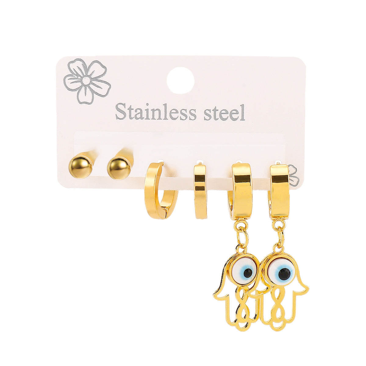 Pendientes de puño minimalistas de acero inoxidable con acabado de esmalte y diseño de ojo para mujer