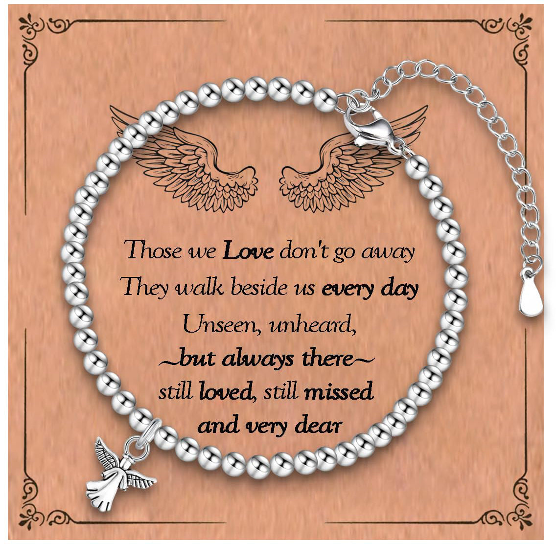 Minimalist Stainless Steel Ball Chain Bracelet with Angel Wing Pendant Adjustable Beaded Bracelet for Women