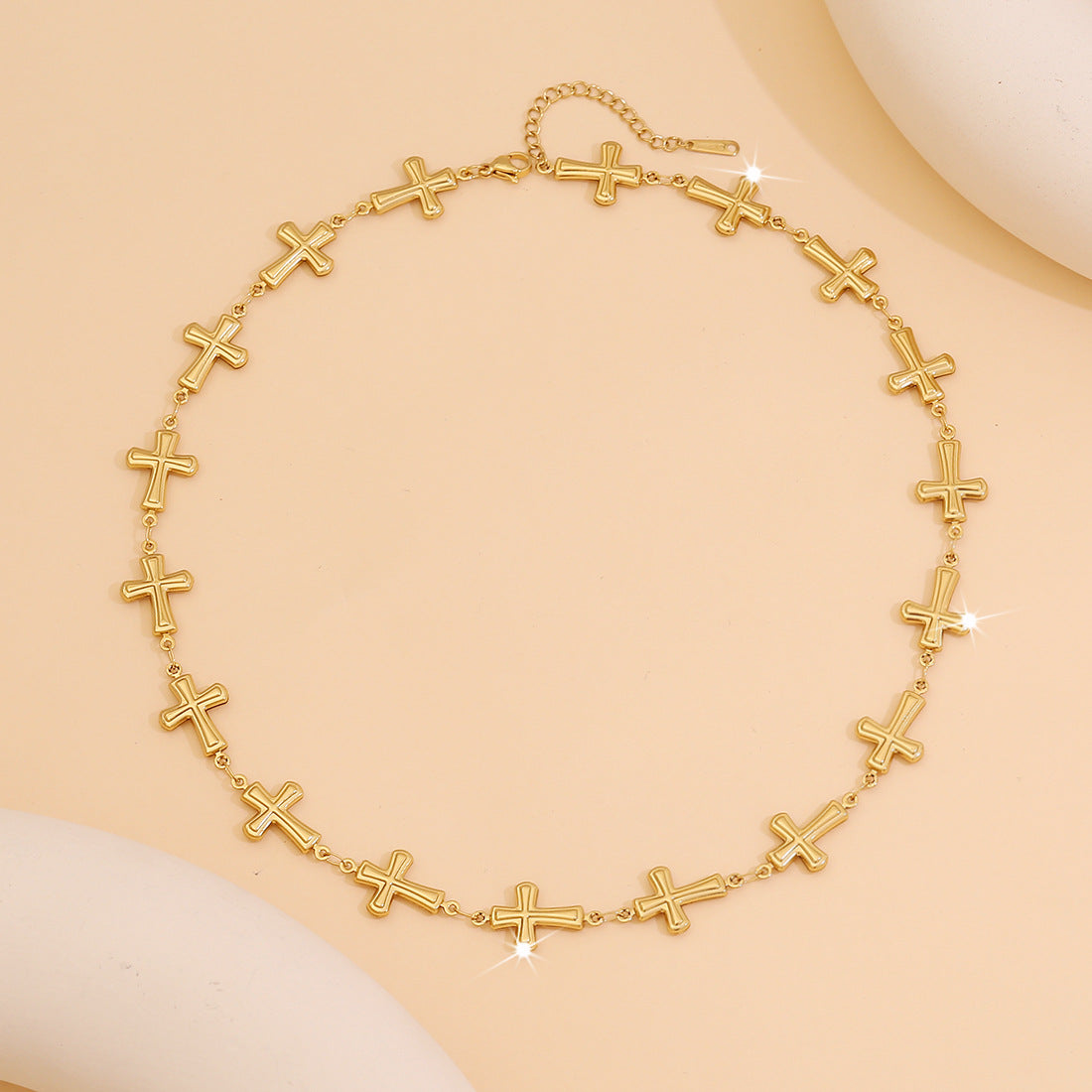 Chic Heart-Shaped Stainless Steel Necklace with Cross Chain and Floral Accents, Electroplated Pendant Jewelry for Women