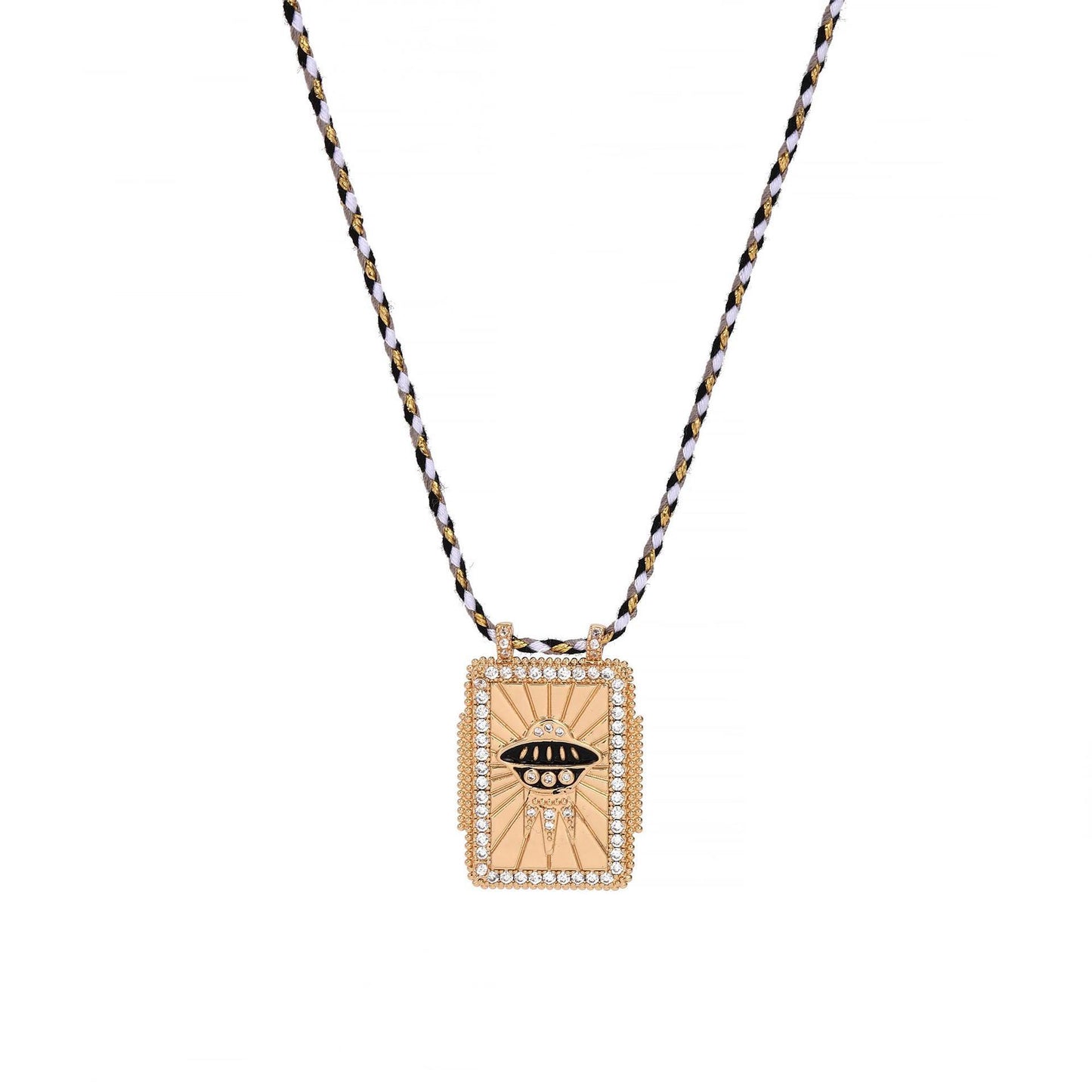 Collana con Ciondolo Tarocchi Bohemien Vintage con Motivi Sole Luna Stella e Cuore in Rame con Intarsio di Strass