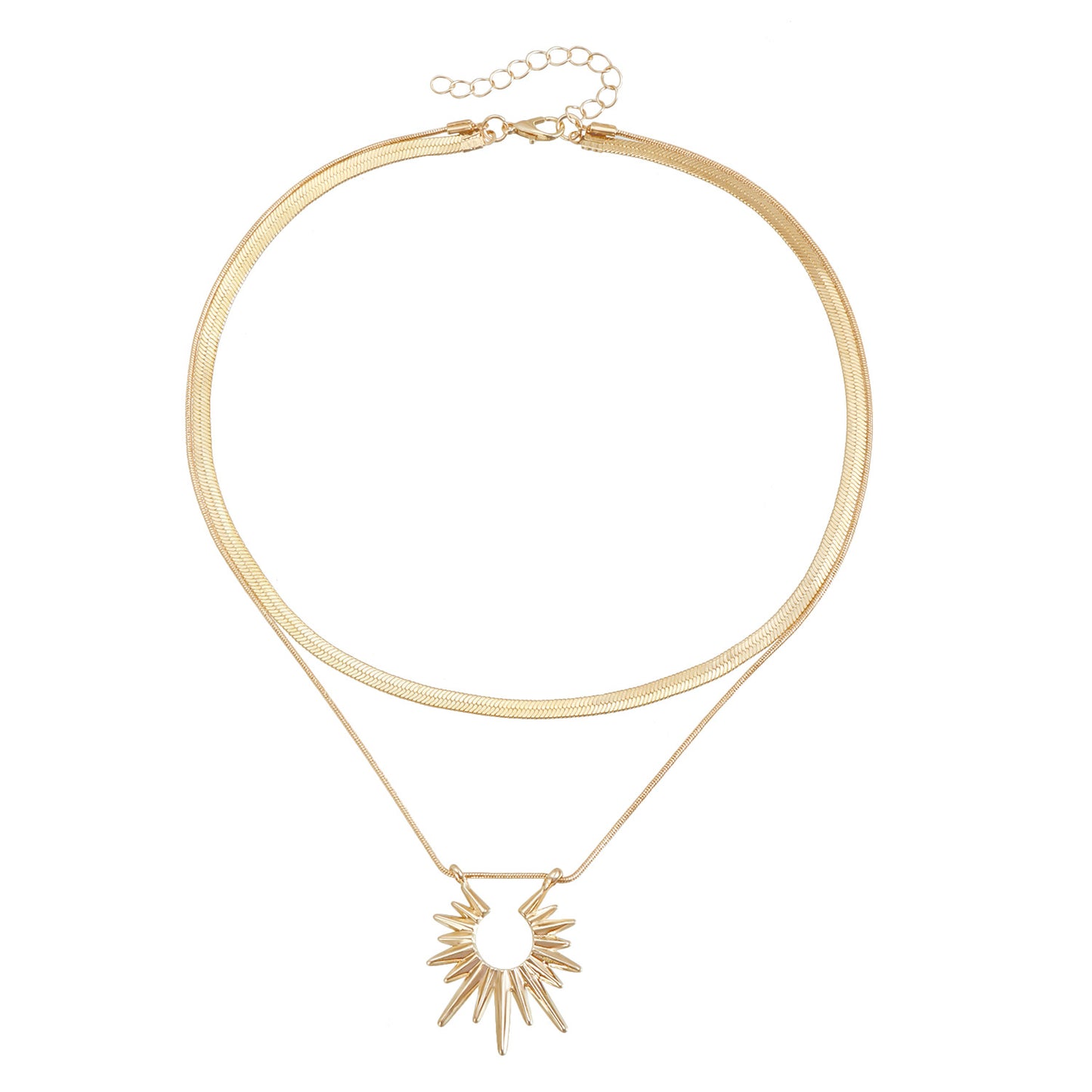 Minimalist Geometric Sun Pendant Alloy Snake Chain Collar Necklace with Plated Finish for Women
