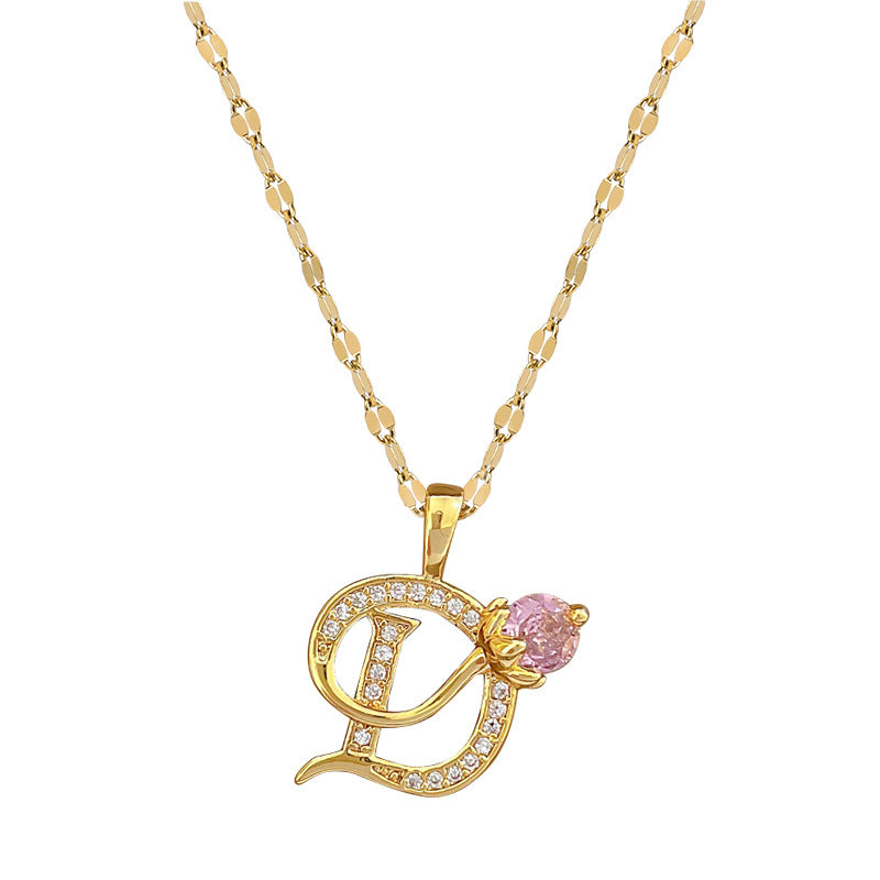 Collana con pendente a fiore geometrico dolce di lusso in acciaio al titanio con catena in rame e strass