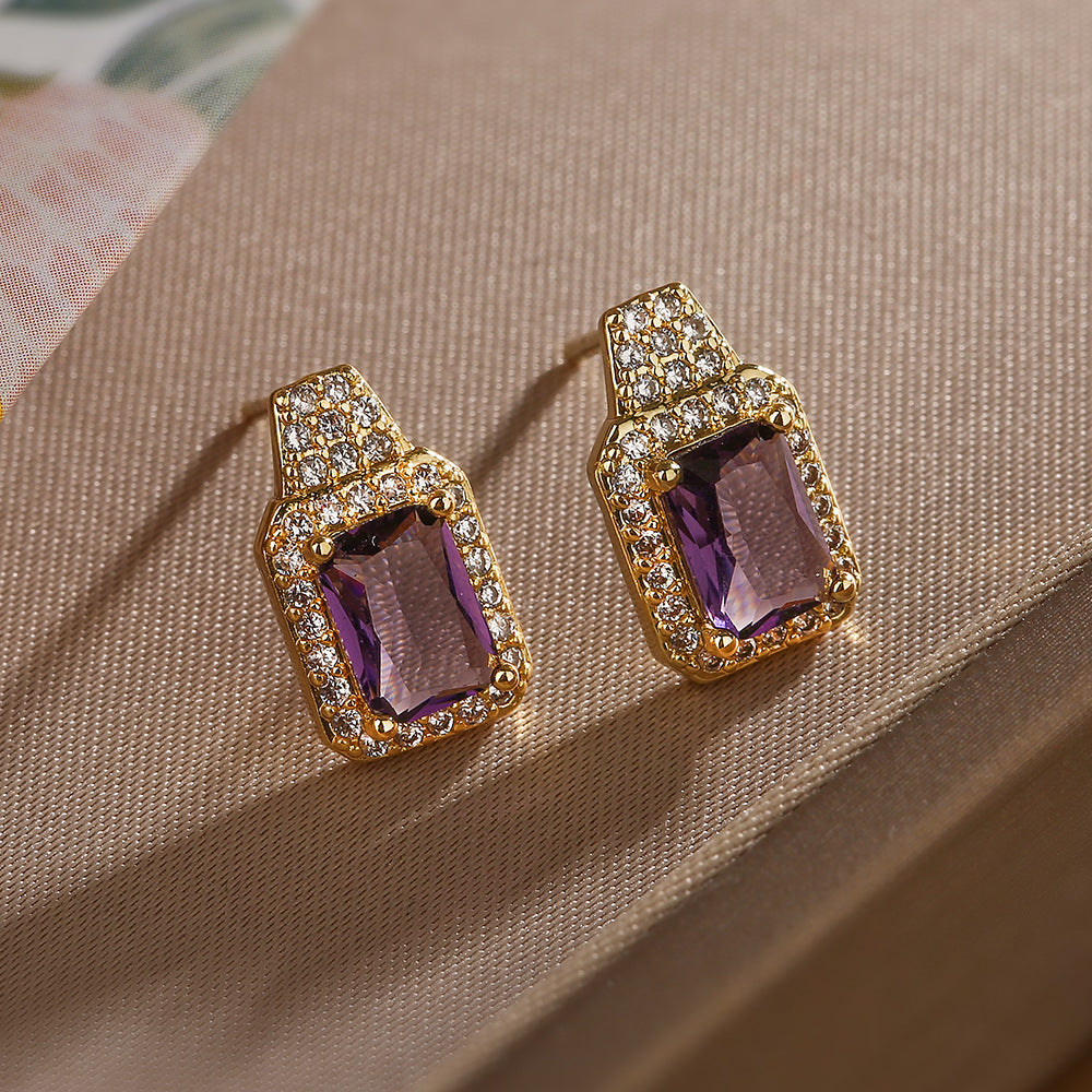 Minimalist Square Zircon Stud Earrings for Women in Copper with Gold Plating and Micro-Pave Setting