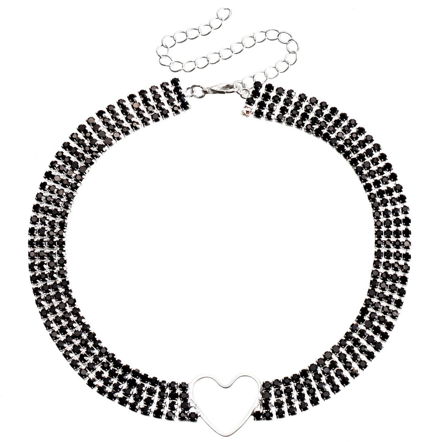 Fashionable Hollow Heart Pendant Necklace with Rhinestone Accents on Plated Metal Multi-Layer Clavicle Chain for Women