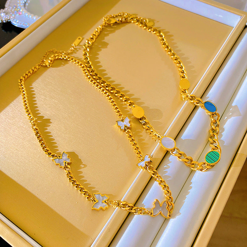 Luxury Cuban Link Chain Titanium Steel Star Necklace Plated Unisex Jewelry
