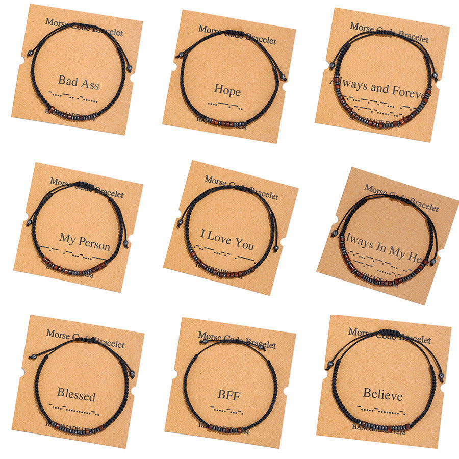 Morse Code Letter Number Wood Bracelet for Unisex