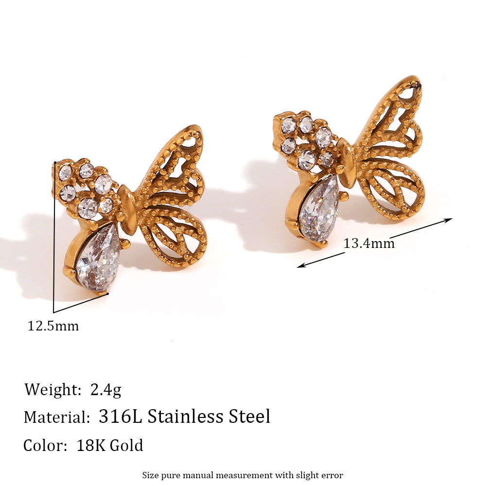 Vintage-Inspired Peanut-Shaped Stainless Steel Earrings with 18K Gold Plating for Women