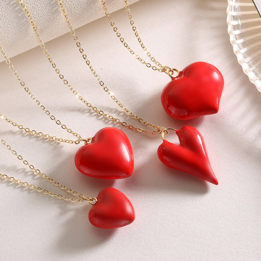 Collana Pendente Cuore Vintage Minimalista Smalto Rosso da Donna in Rame con Placcatura Oro 18K