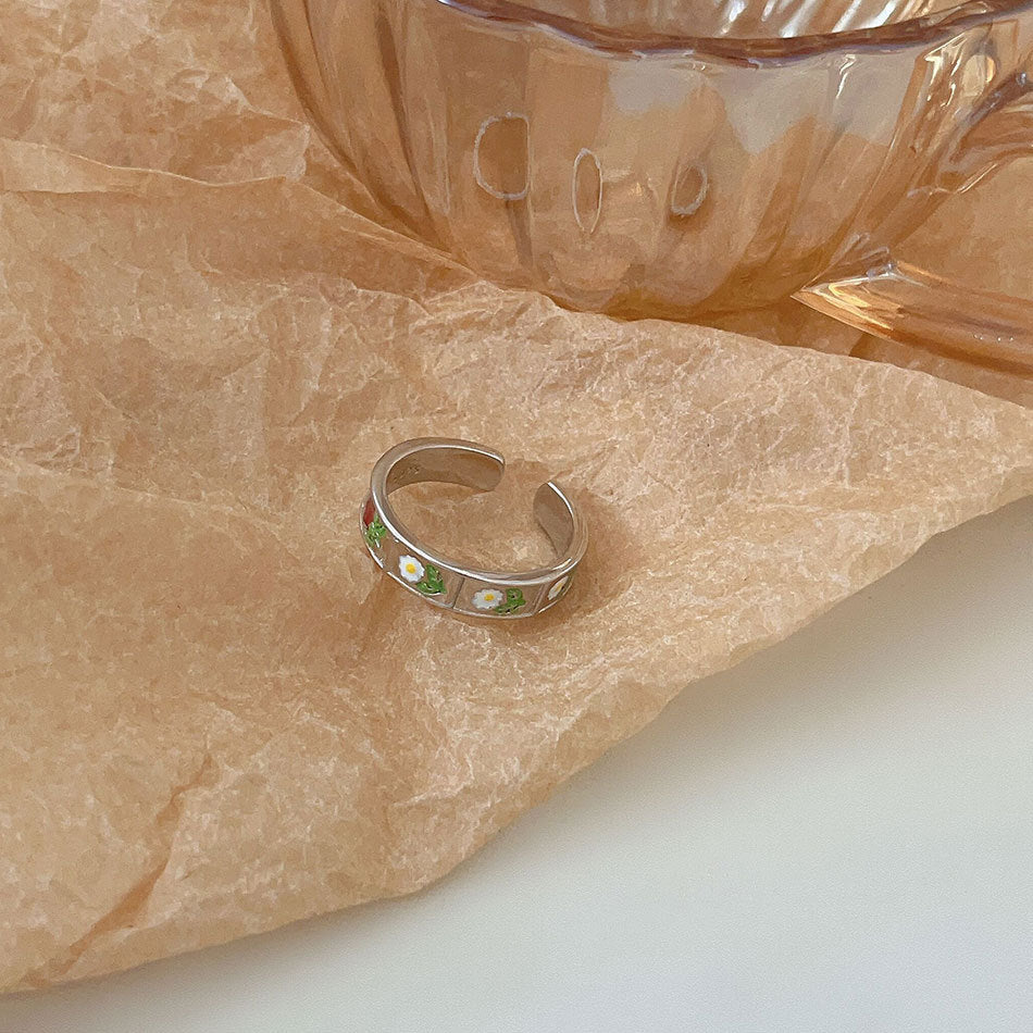 Minimalist Sweet 925 Sterling Silver Geometric Plated Floral Ring Daisy Rose Design