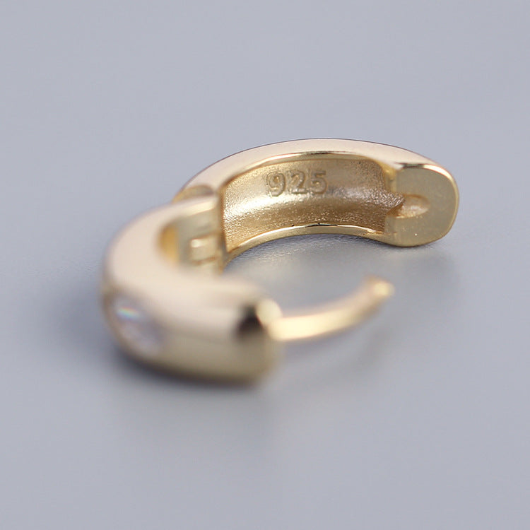 Pendientes de aro geométricos minimalistas de plata de ley S925 con incrustaciones de circonita baguette