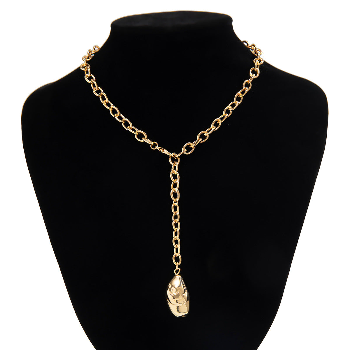 Collar vintage de cuentas irregulares doradas con colgante de forma geométrica y acabado chapado en cadena sencilla para mujer