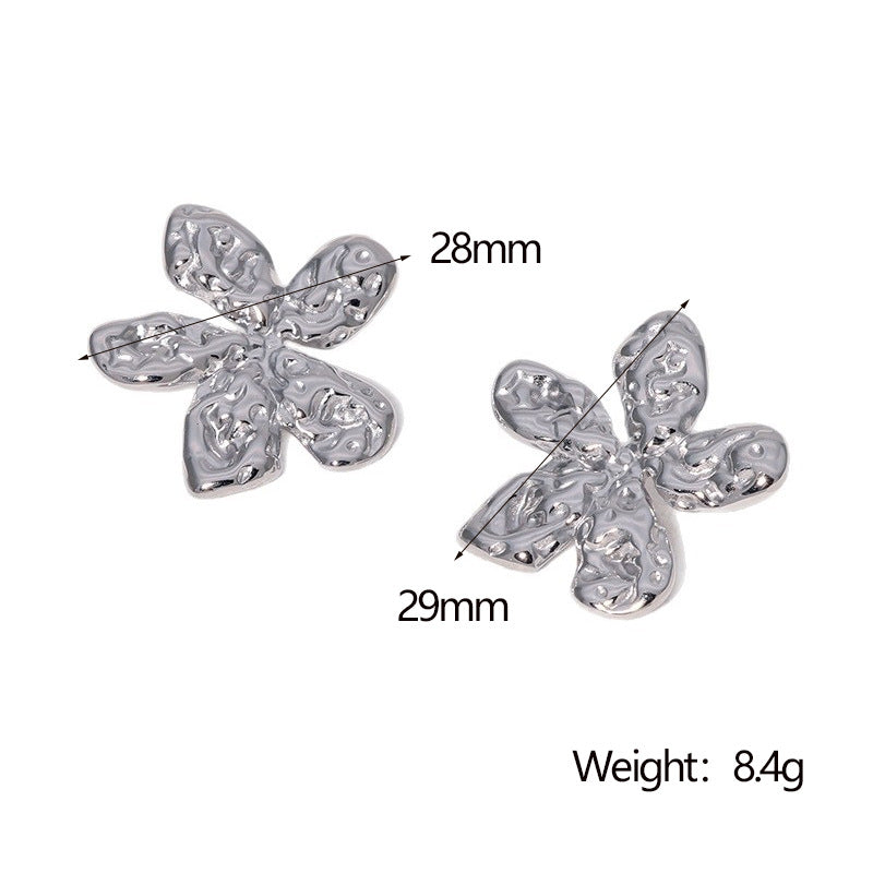 Natural Floral Stainless Steel Stud Earrings with 18K Gold Plating for Women, Lightweight Luxury Flower and Leaf Design