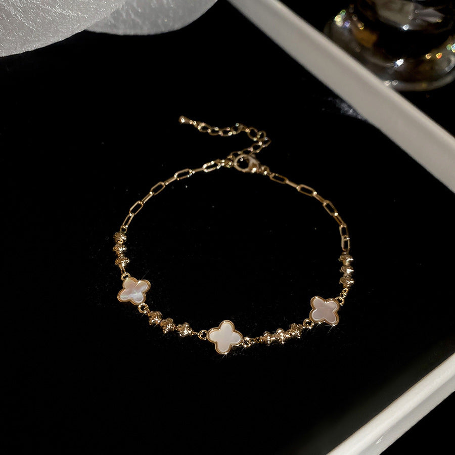 Luxury Elegant Geometric Round Cubic Zirconia Inlaid Brass Bracelet for Women