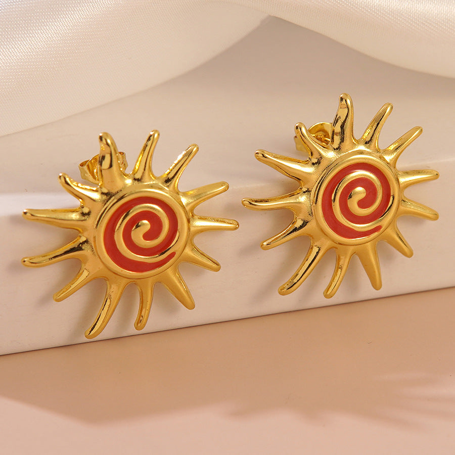 Aretes de turbina solar de acero inoxidable con goteo de aceite coloridos Sweet Streetwear