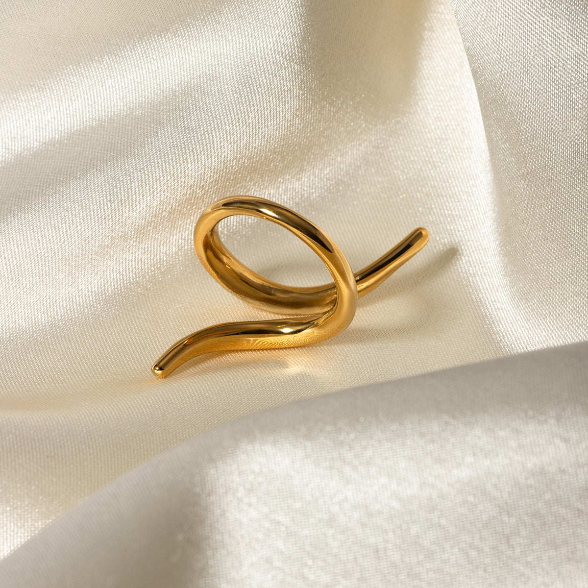 Anello Aperto Asimmetrico Geometrico Minimalista Gioielli Unisex in Acciaio Inossidabile Placcato Oro 18K