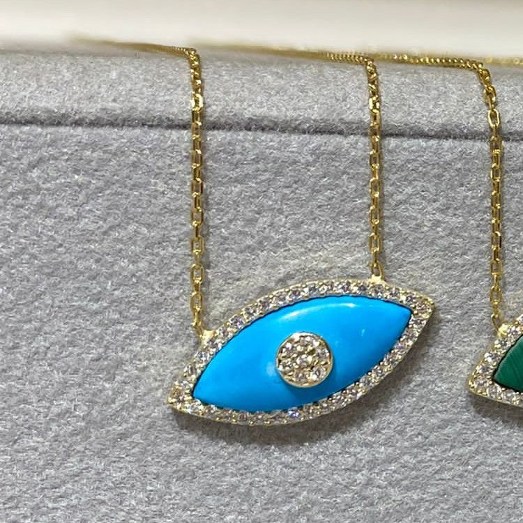 Fashion-Forward Teardrop-Shaped Evil Eye Pendant Necklace in Copper with Titanium Steel Charm and 18K Gold Plating