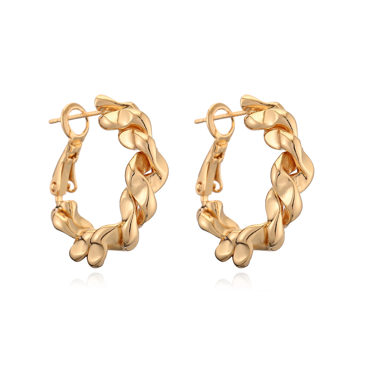 Vintage-Style Irregular Geometric Copper Hoop Earrings with 18K Gold Plating for Women