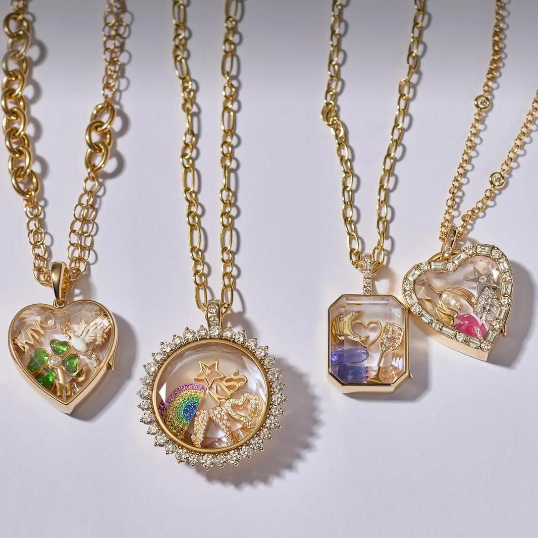 Ciondolo locket geometrico rotondo vintage in ottone placcato oro 18K con catena a maglie