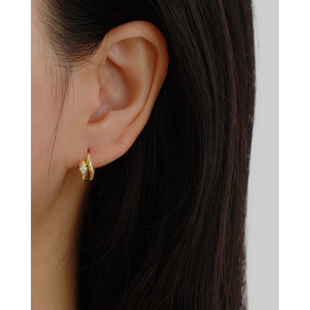 Pendientes Minimalistas de Plata de Ley 925 con Forma de Serpiente e Incrustaciones de Diamantes de Imitación, Unisex