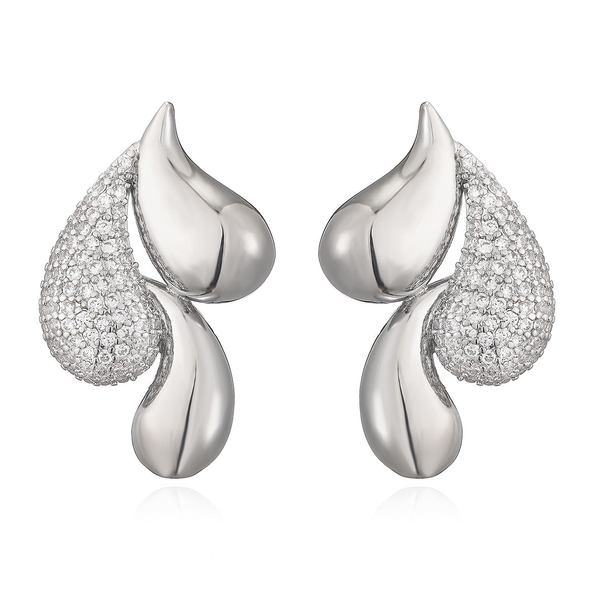 Irregular Geometric Zircon Stud Earrings for Women in Copper with Real Gold Plating and Micro-Pavé Setting