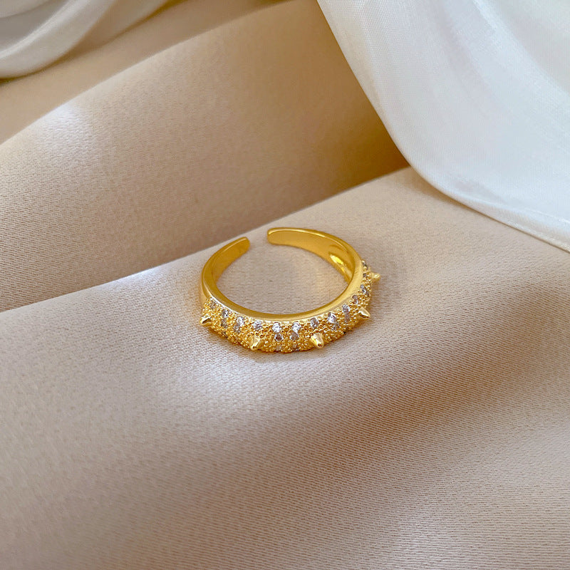 Minimalist Crown-Shaped Brass Ring with Gold Plating for Women