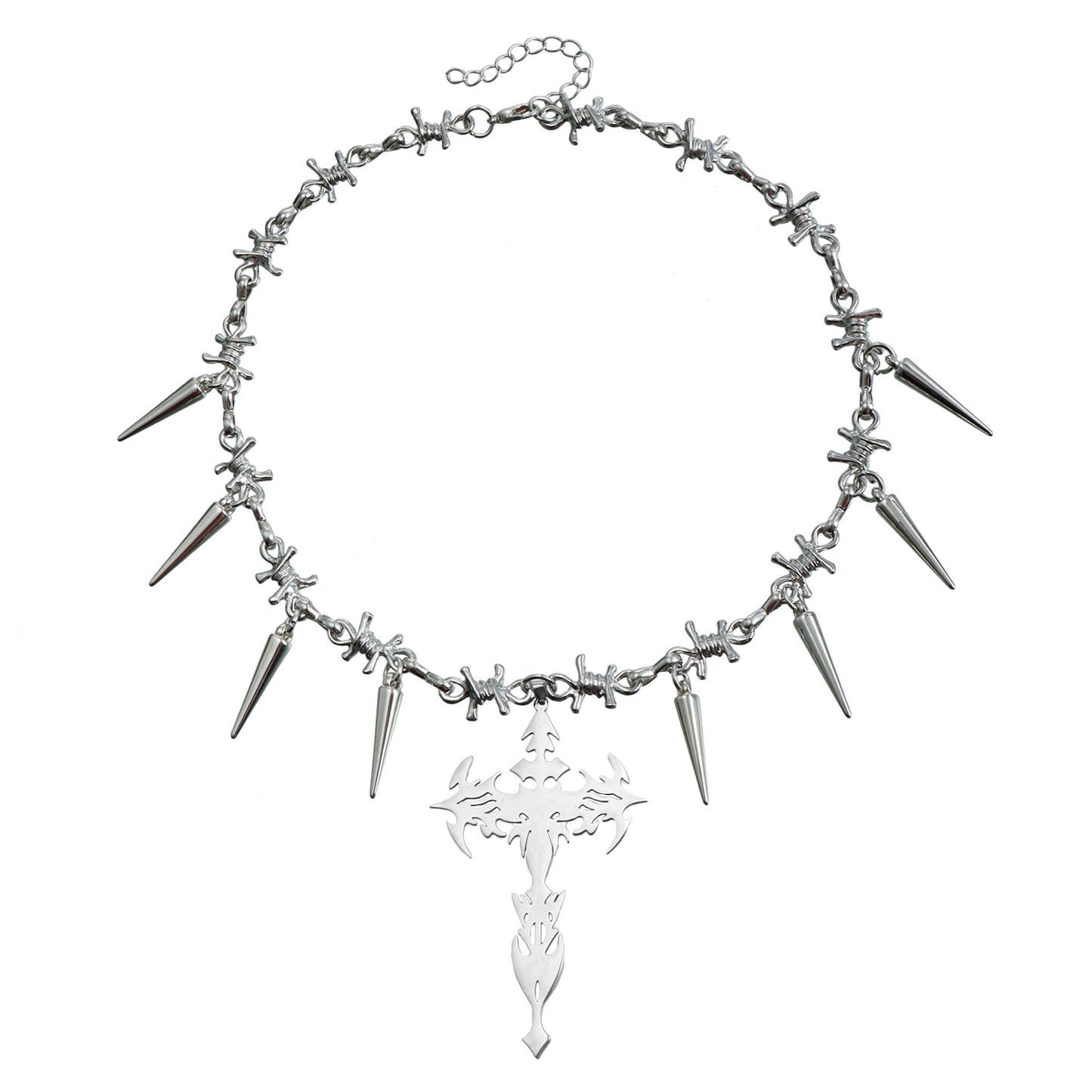 Punk Style Cross Pendant Necklace with Geometric Shape Alloy Chain and Electroplated Finish for Women
