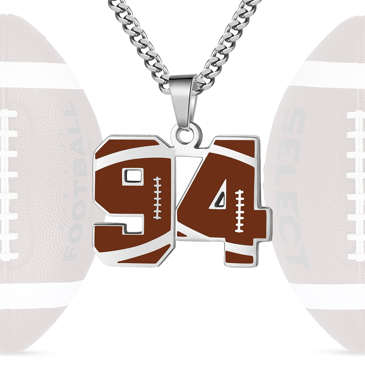 Motivational Football Number Pendant Necklace for Men in Stainless Steel with Polished Finish and Letter/Number Design