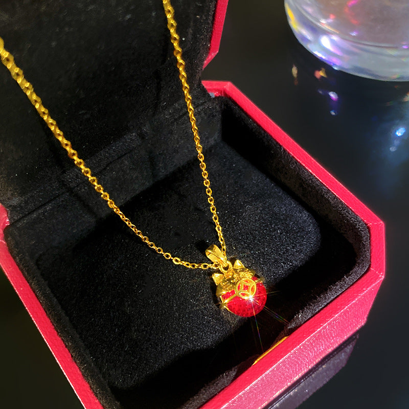 Sporty Sweet Micro-Set Cubic Zirconia Fruit Square Pendant Titanium Steel Cable Chain Necklace