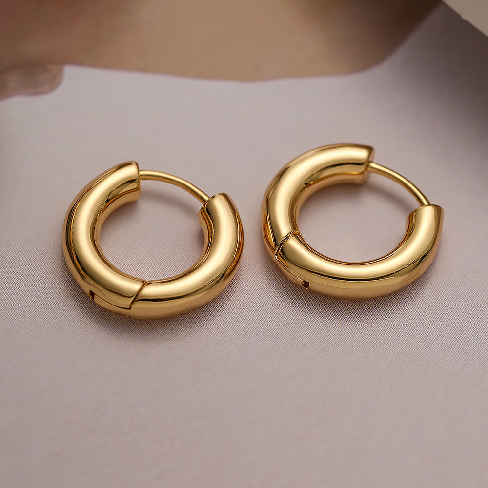 Minimalist Geometric Copper Earrings with Gold Plating for Women Small Hoop Style Vintage-Inspired Fashion Ear Rings
