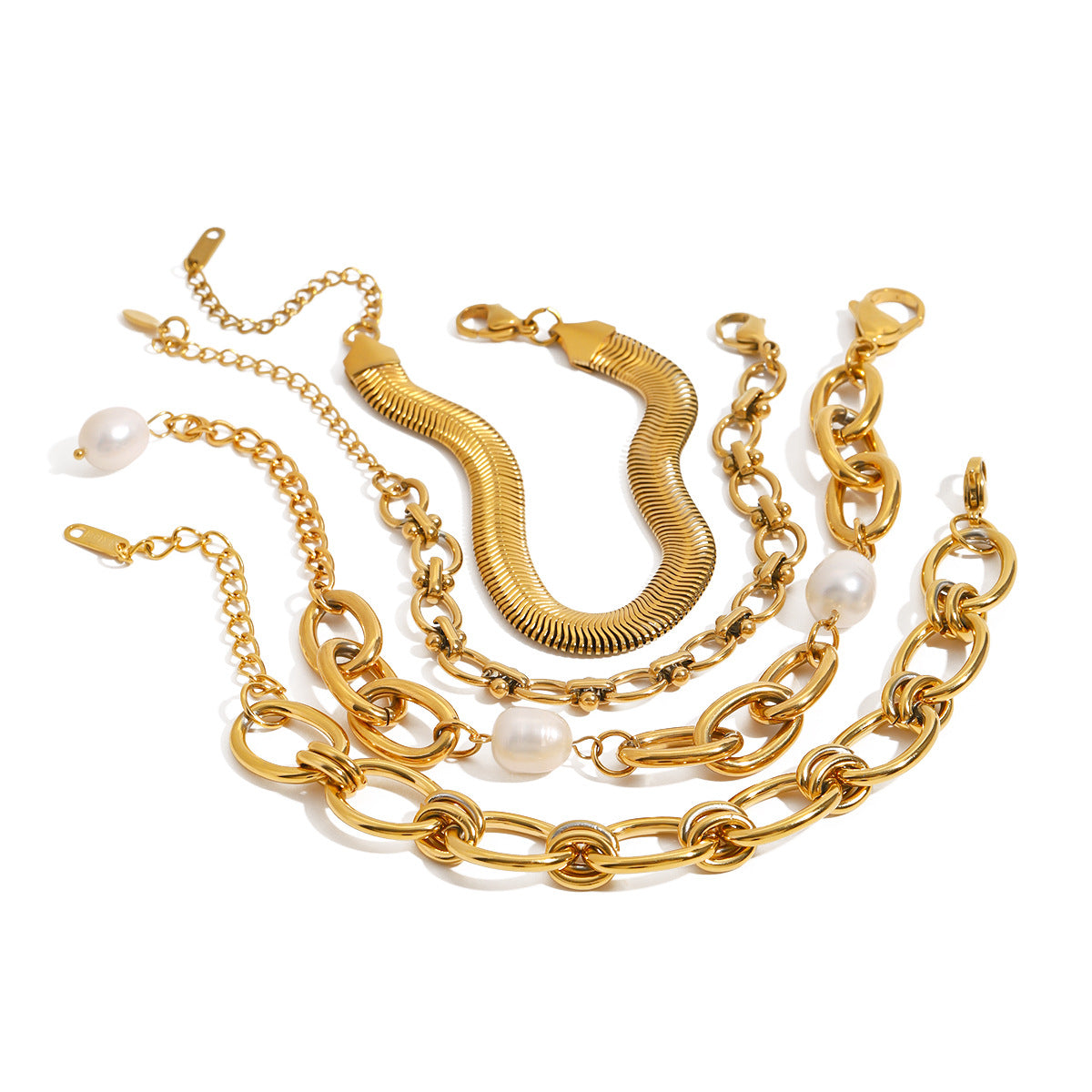 Bracciale da Donna con Perle in Acciaio Inossidabile Dorato, Design Moderno e Catena Minimalista Geometrica
