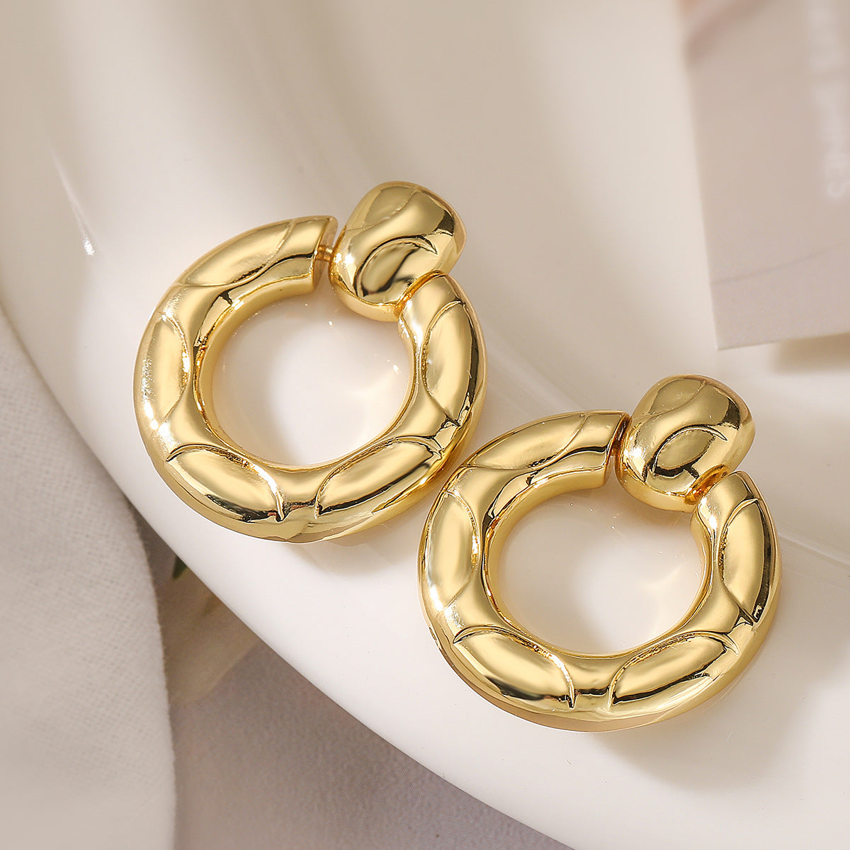 Minimalist Geometric Copper Earrings with Real Gold Plating for Women, Irregular Metal Style Fashion Jewelry