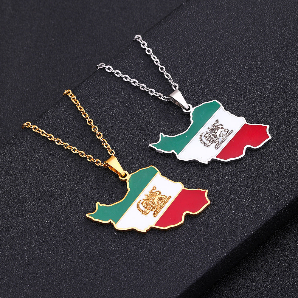 Collana con ciondolo geometrico in acciaio inossidabile con finitura smaltata per moda unisex e stile pendolare