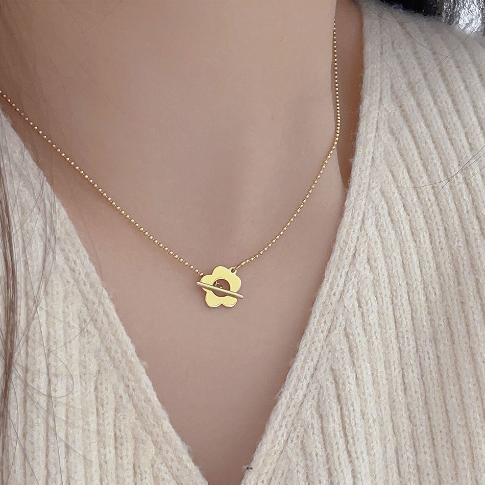 Sweet Minimalist 925 Sterling Silver Floral Round Bead Necklace