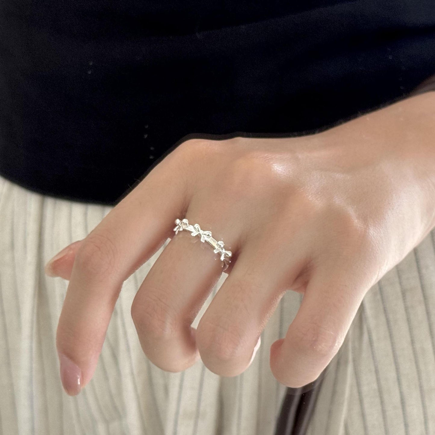 Minimalist Bowknot Ring in Sterling Silver 925 with Plated Finish for Women